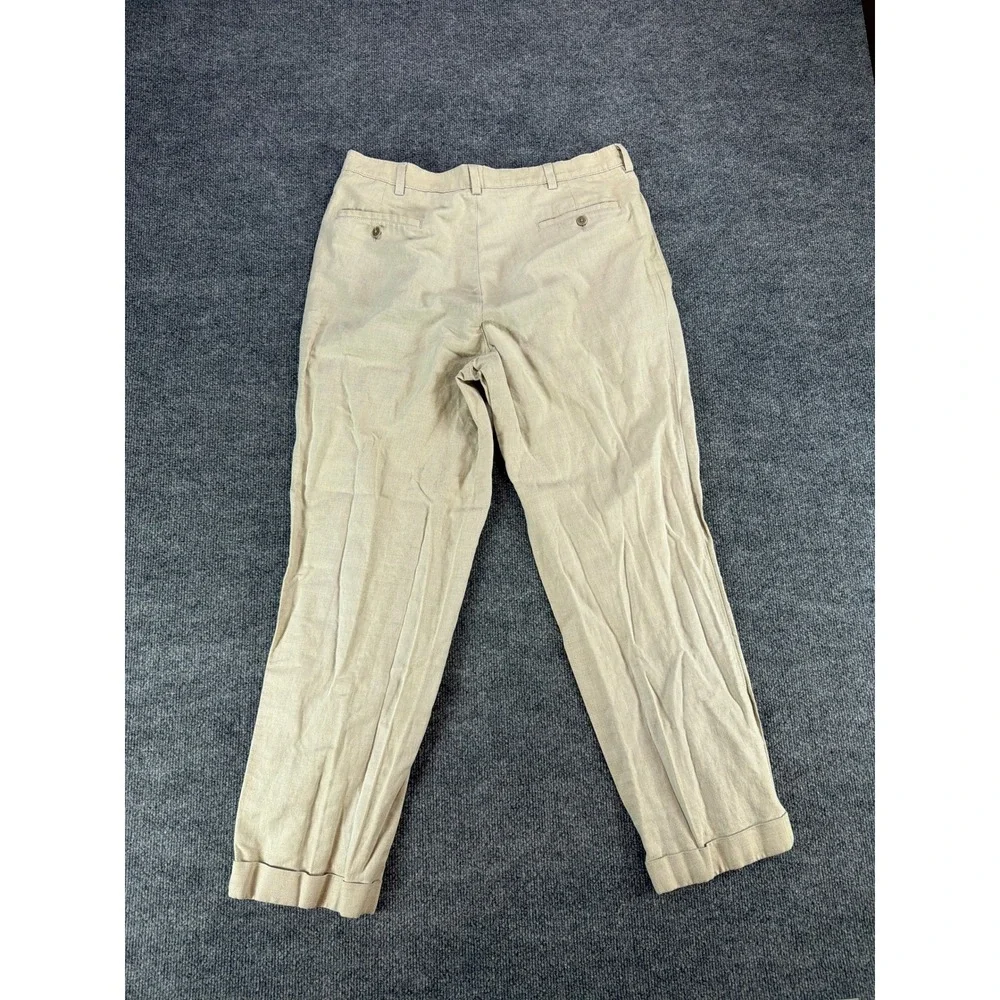 Savane Deep Dye Mens 36x30 Pleated Cuffed Cotton Linen Blend Khaki Chino Pants